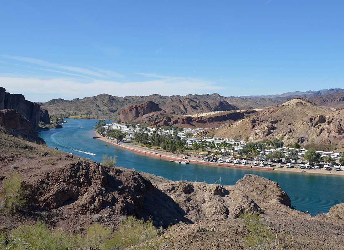 Parker, AZ - Buckskin Mountain State Park and the Colorado River With Echo Lodge Resort in California in the Background